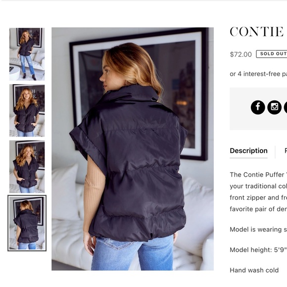 $72 original price! Contie Black Sleeveless Puffer Vest Double Zipper NWT - Picture 2 of 9